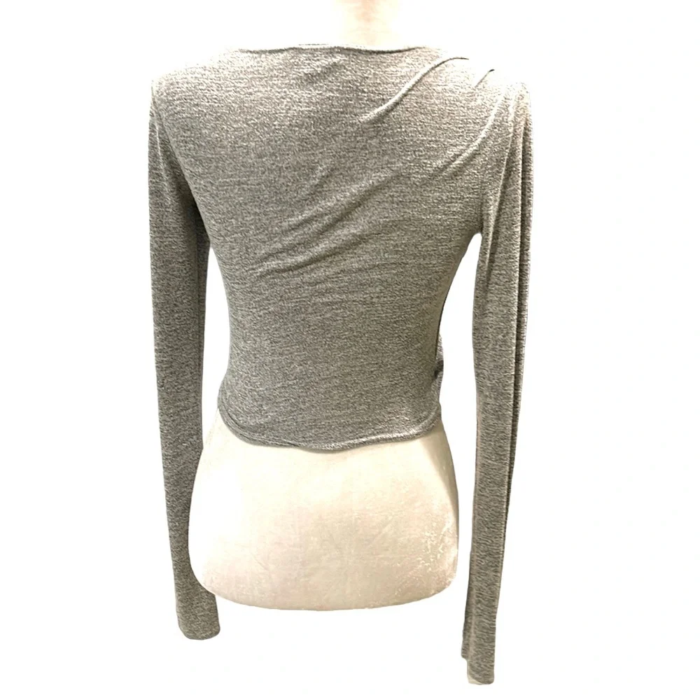 Aritzia Wilfred Free Flavia Heather Gray Long Sleeve Wrap Crop Top Baby Tee - XS - Picture 7 of 13